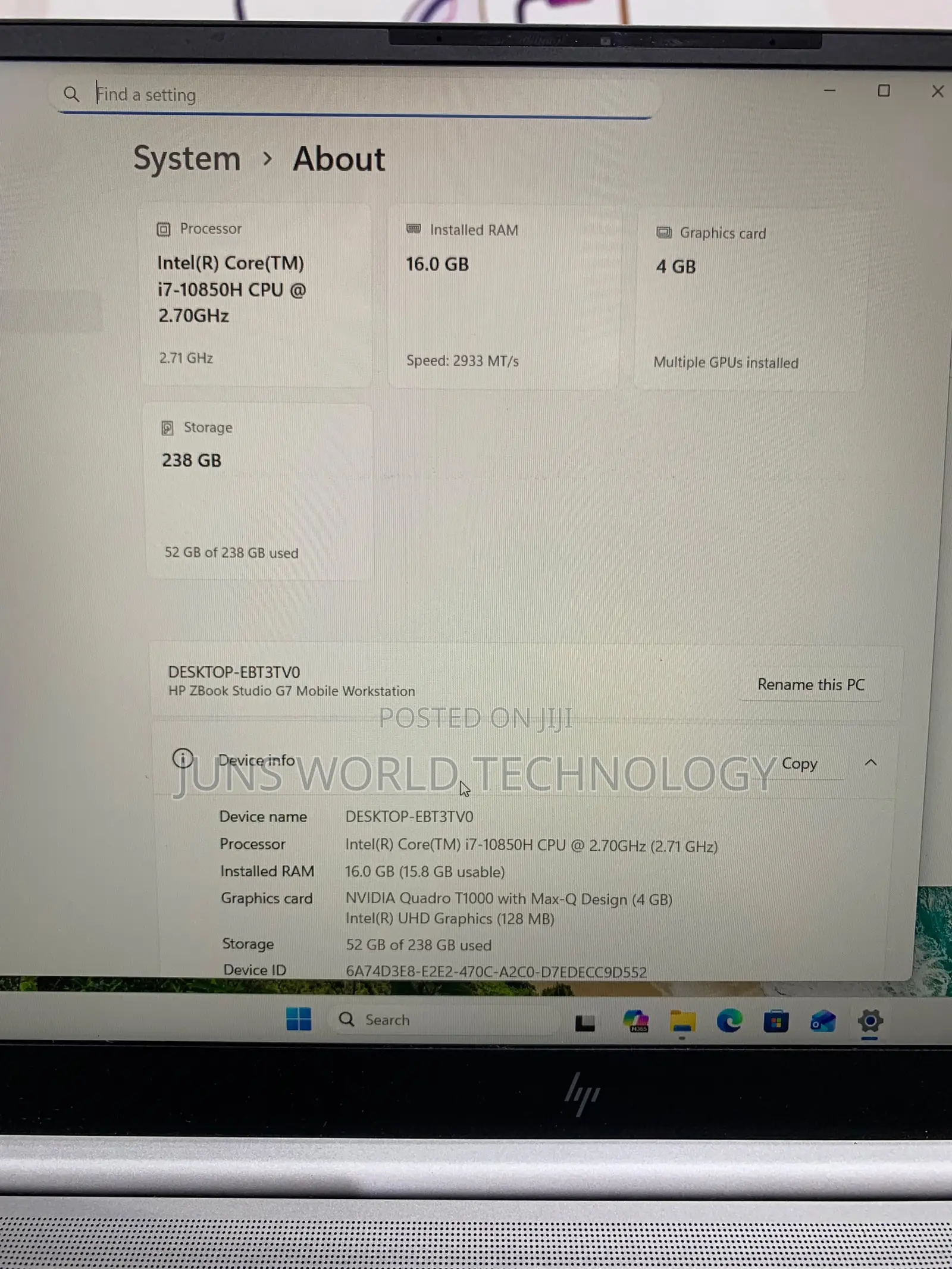 Laptop HP Zbook Studio G7 16GB Intel Core i7 SSD 256GB