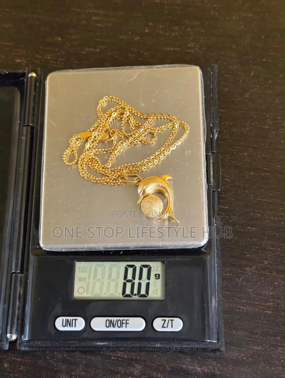 Genuine Italian Gold Necklace With Dolphin Ball Pendant