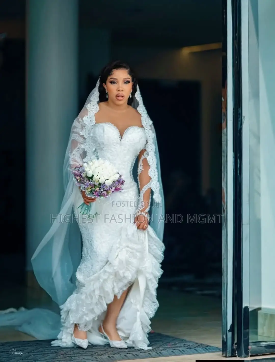 Off-Shoulder Sweetheart Mermaid Bridal Gown With Tiered Ruffle Hem