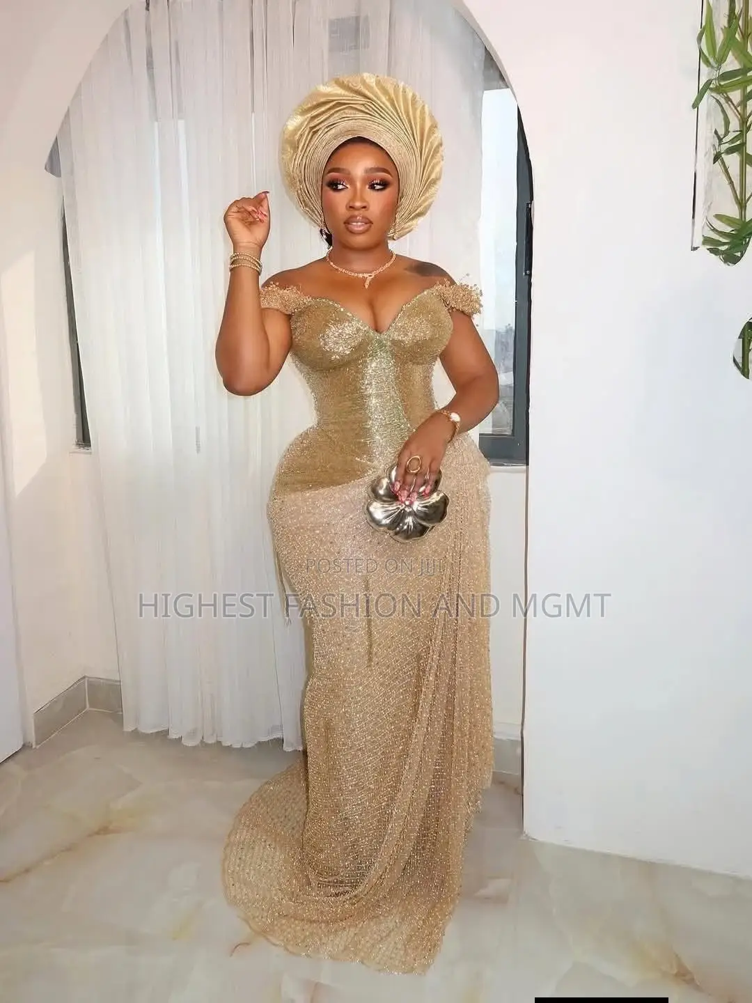 Luxury Metallic Gold Beaded Corset Bridal Gown