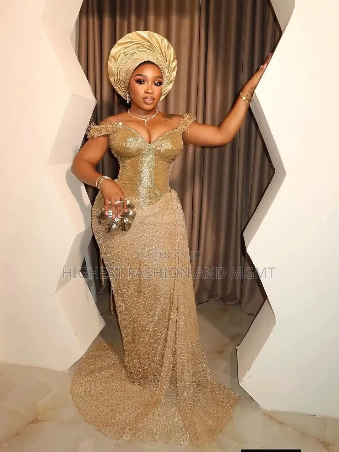 Luxury Metallic Gold Beaded Corset Bridal Gown