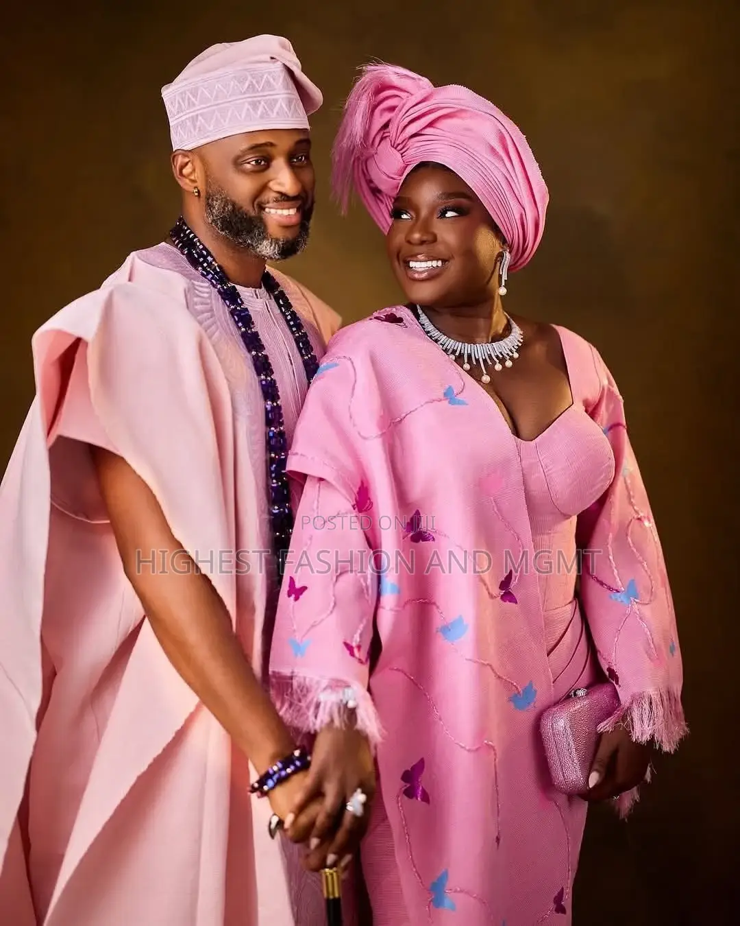 Premium Pink Aso-Oke Corset Gown + Gele Set