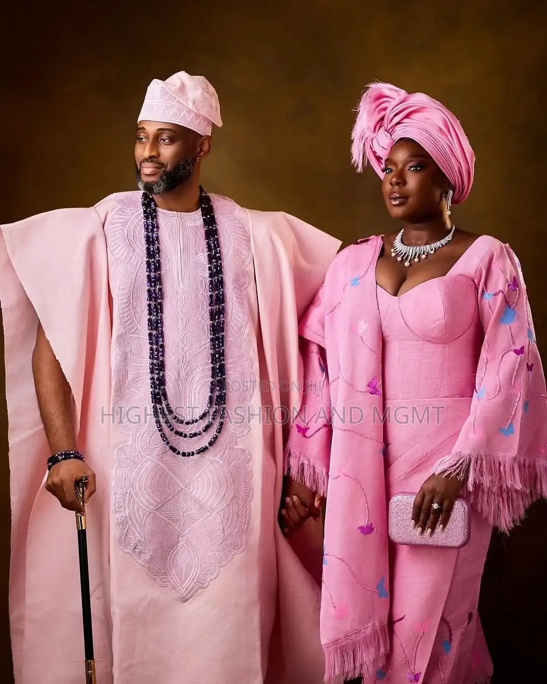 Premium Pink Aso-Oke Corset Gown + Gele Set