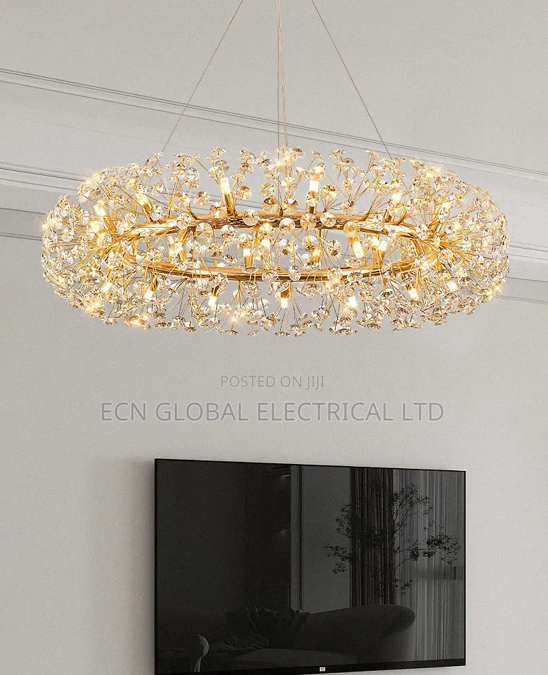 Modern Luxury Gold Ring Crystal Dandelion Chandelier – 600mm
