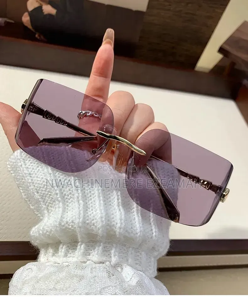 Luxury Rimless Rectangle Sunglasses For Women, 4 Colours + Suede Pouch