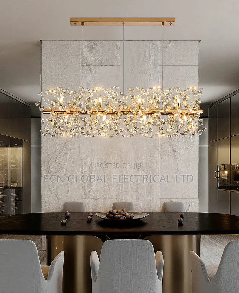 Modern Linear Gold Crystal Flower Chandelier – 1000mm