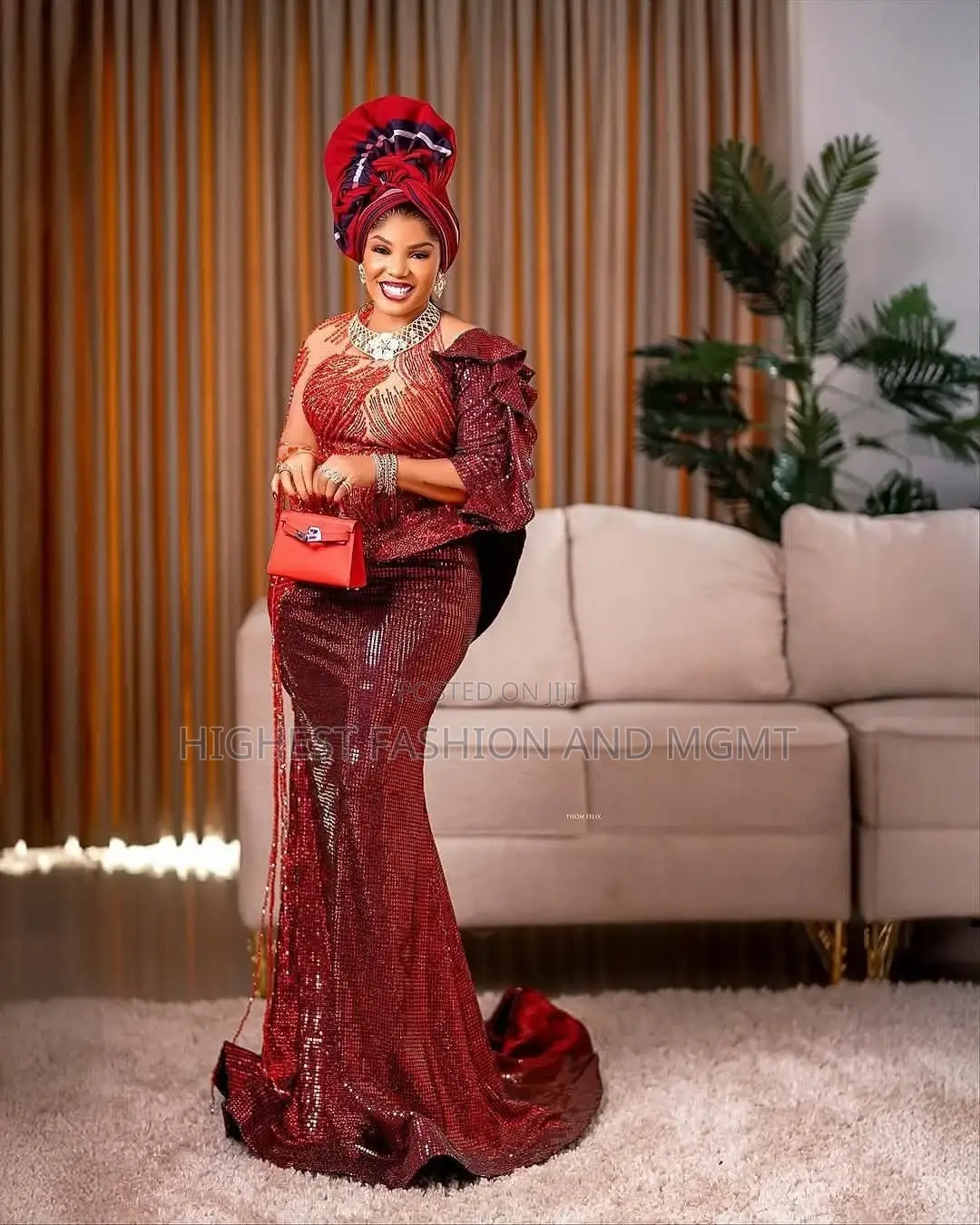 Elite Asymmetric Metallic Red Wedding Gown Set