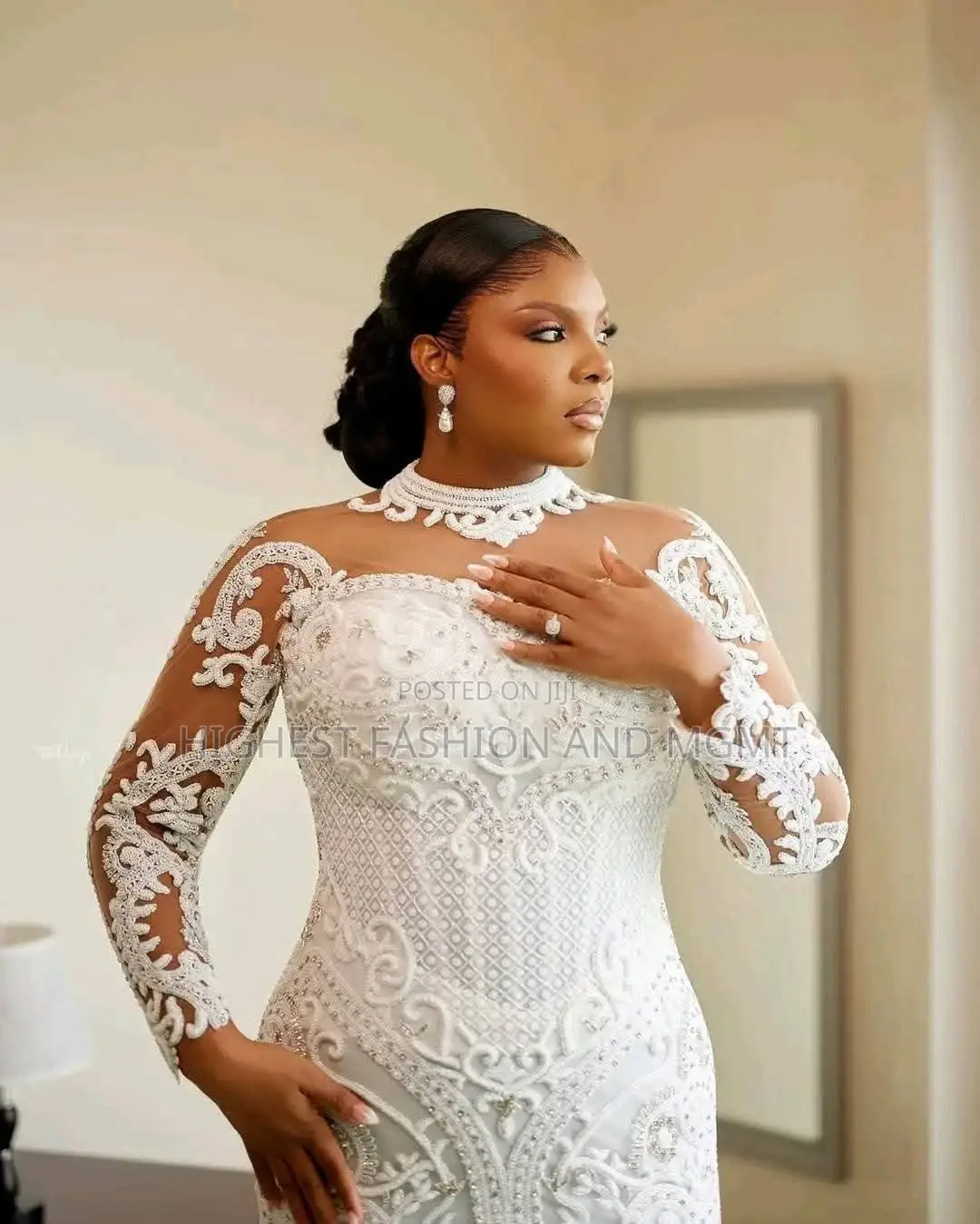 Premium Monochrome Cream Silk-Crepe Traditional Bridal Dress