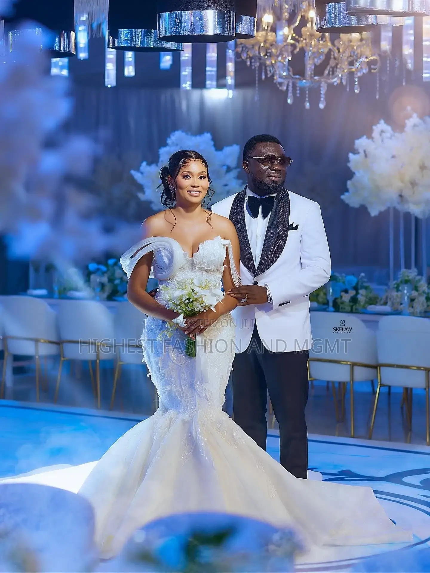 Ivory Structured Tulle Neckline Heavily Sequined Bridal Dress