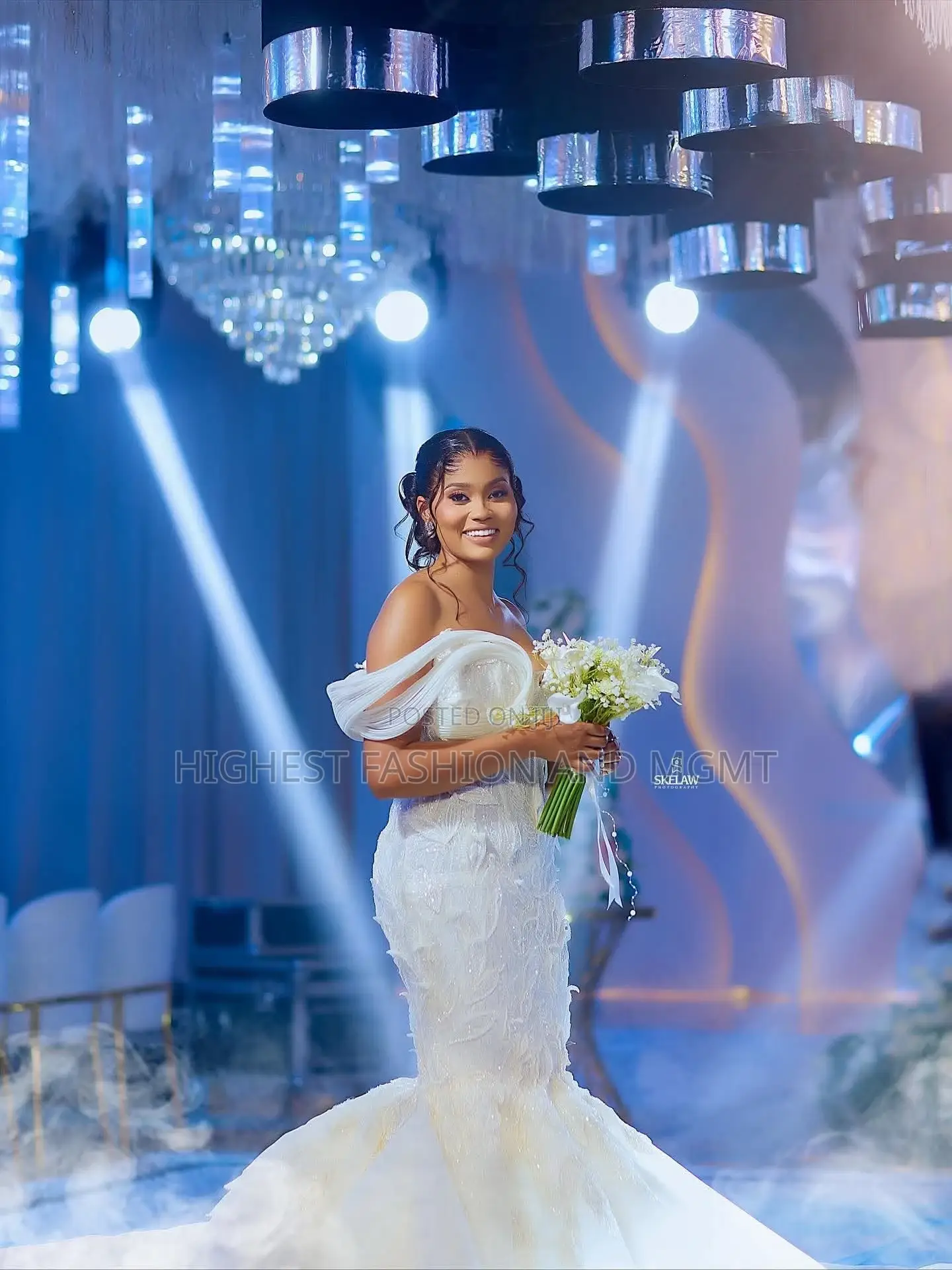 Ivory Structured Tulle Neckline Heavily Sequined Bridal Dress