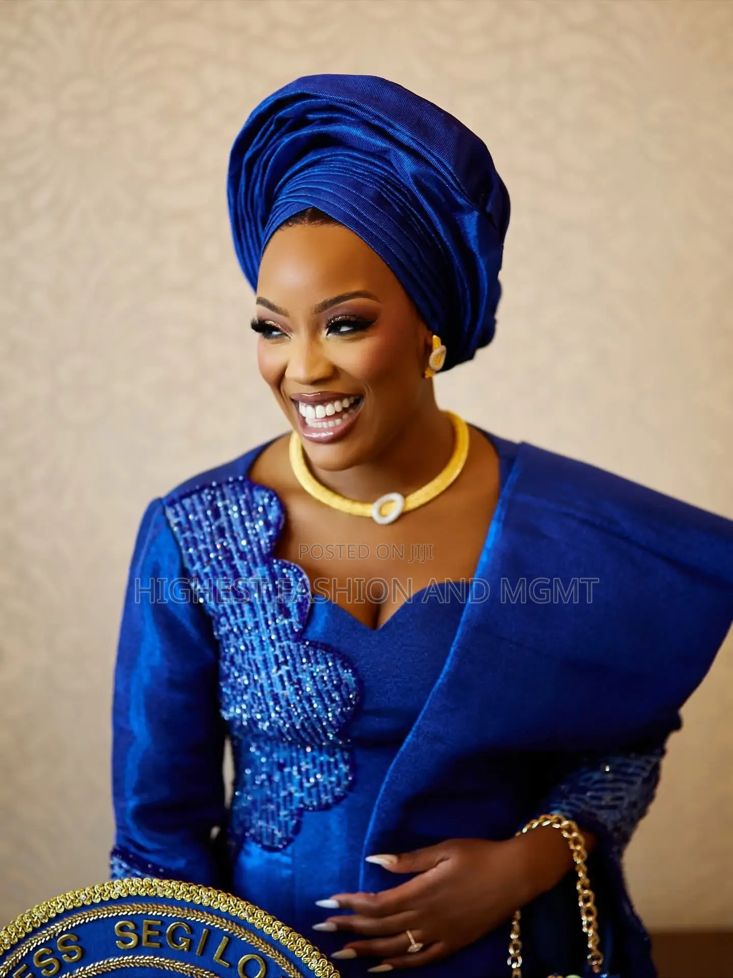 Luxury Electric Blue Scalloped Beaded Bridal Set