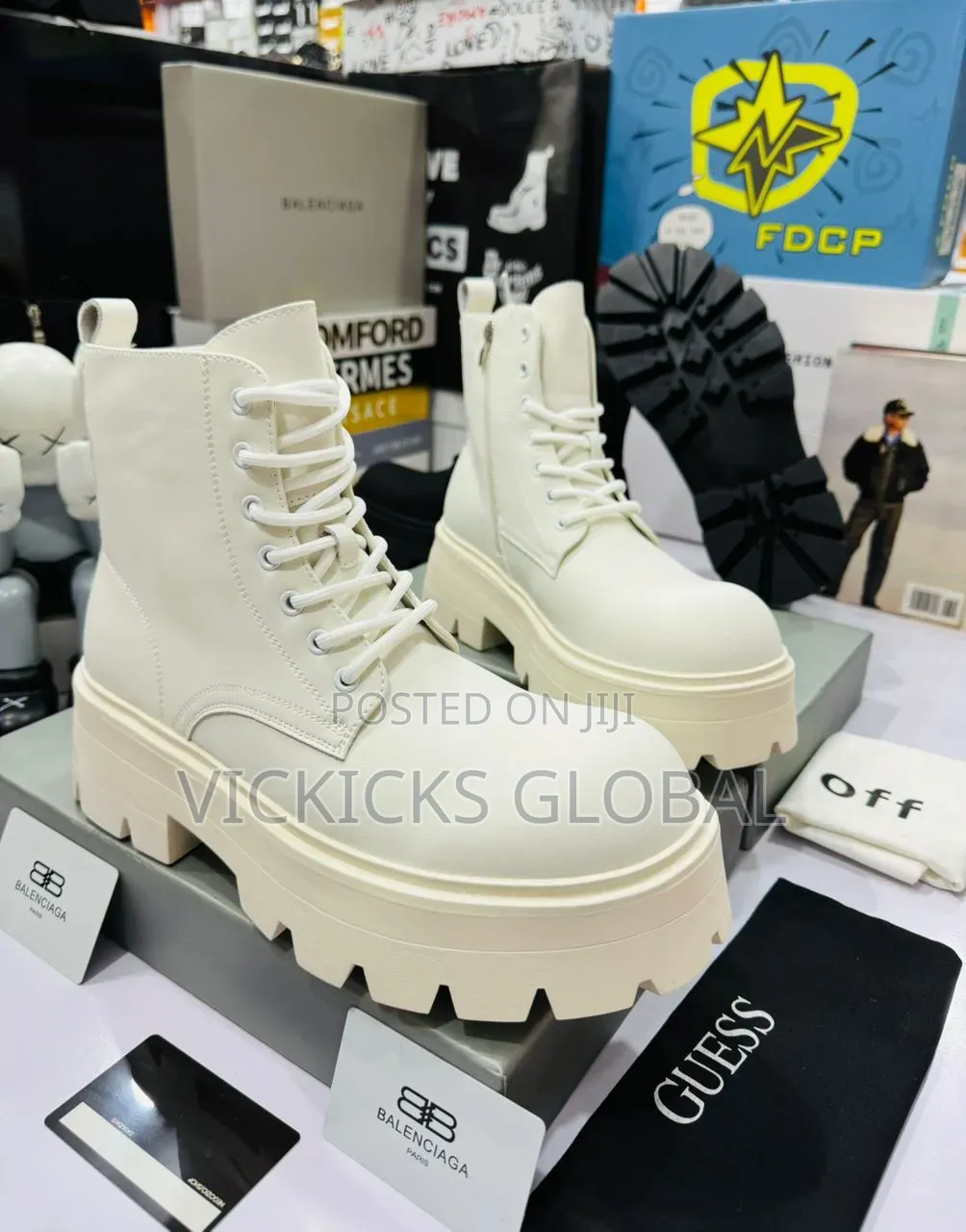 Balenciaga Men's Premium Lace-Up Boots – Beige