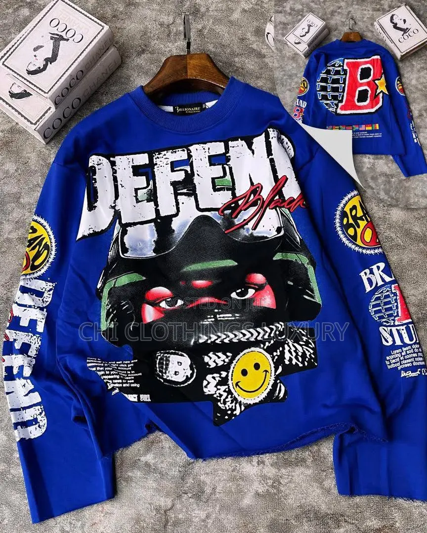 Men’S Graphic Streetwear Sweatshirt – Royal Blue, White, Brown