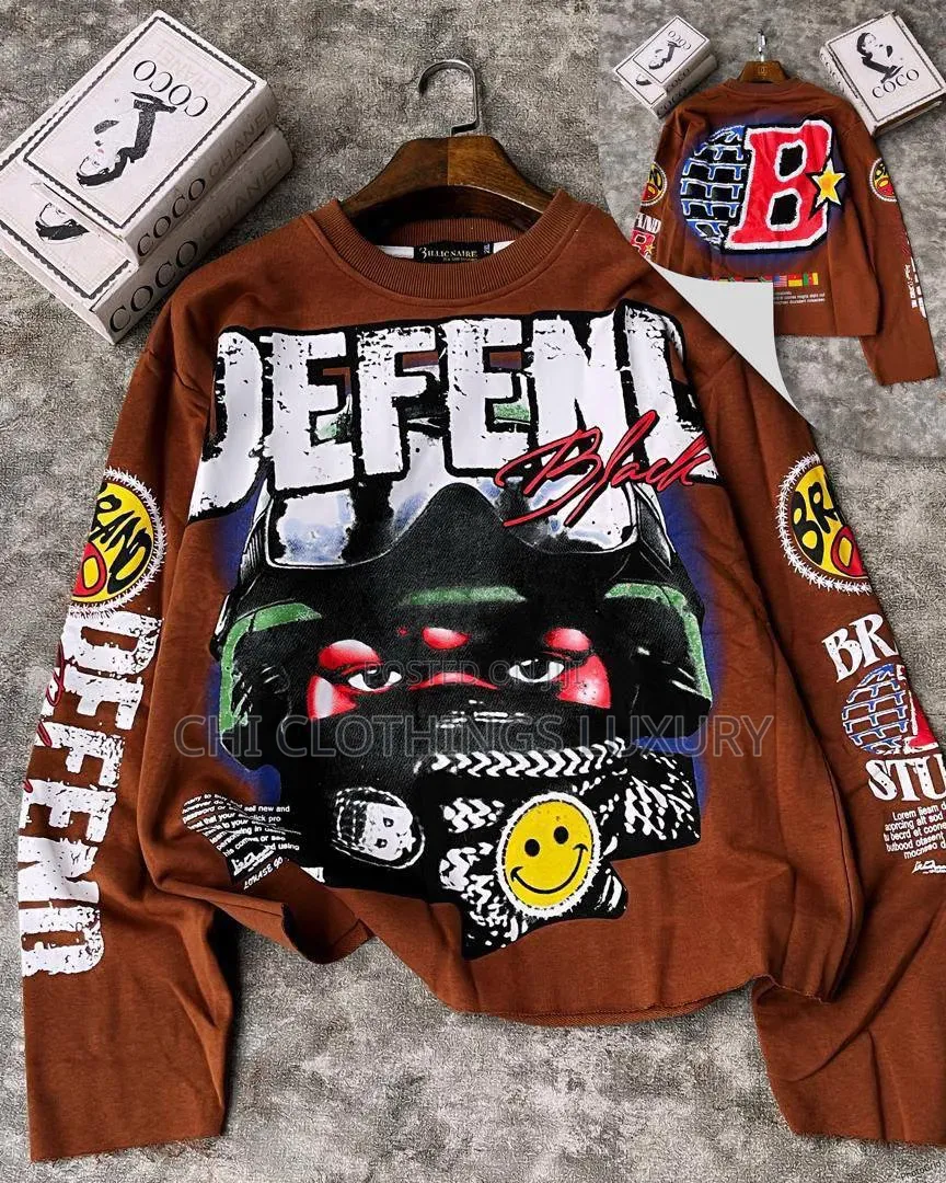 Men’S Graphic Streetwear Sweatshirt – Royal Blue, White, Brown