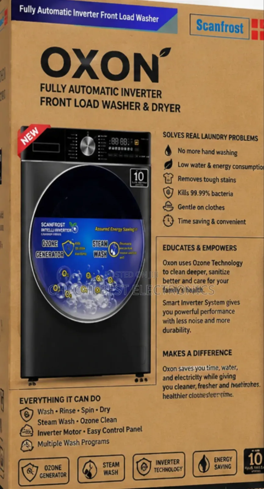 Scanfrost Ozone Steam, Inverter Germ Killer, Wash Dryer Combo Machine
