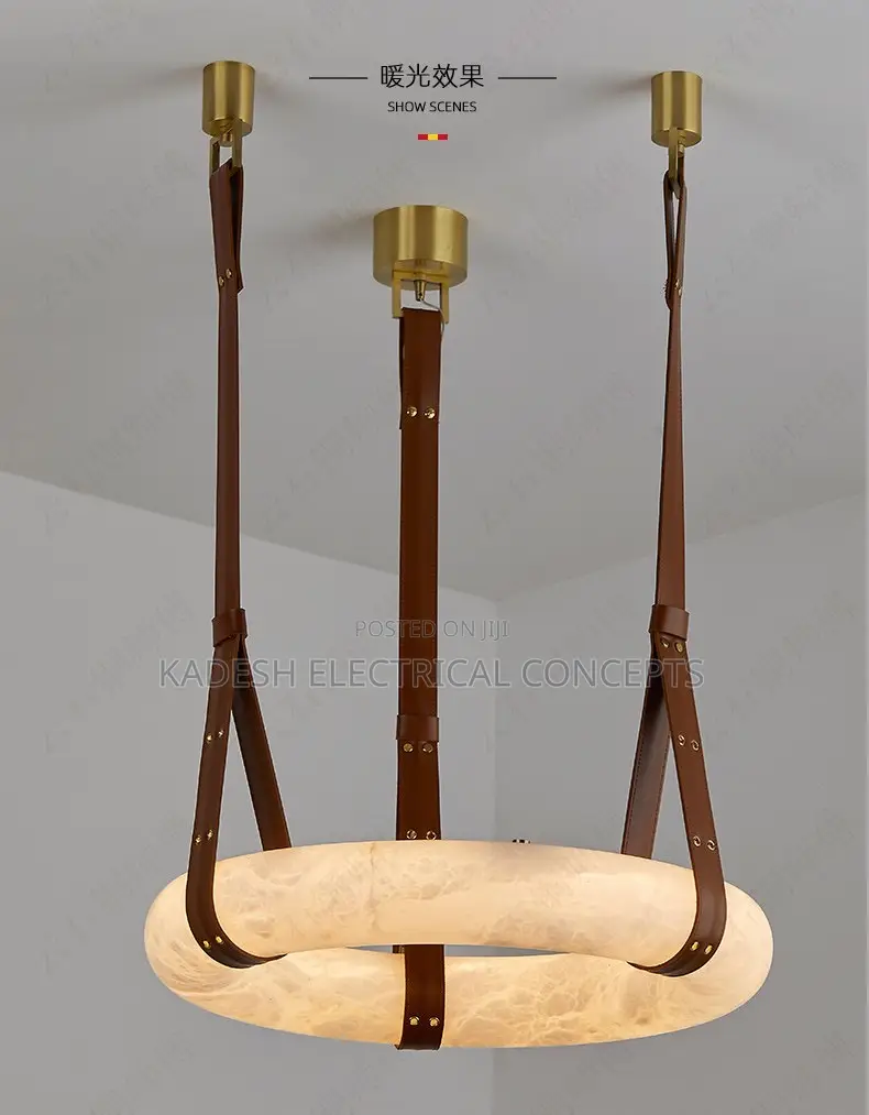 Single Ring Alabaster Chandelier Spanish Marble Circular Pendant Light