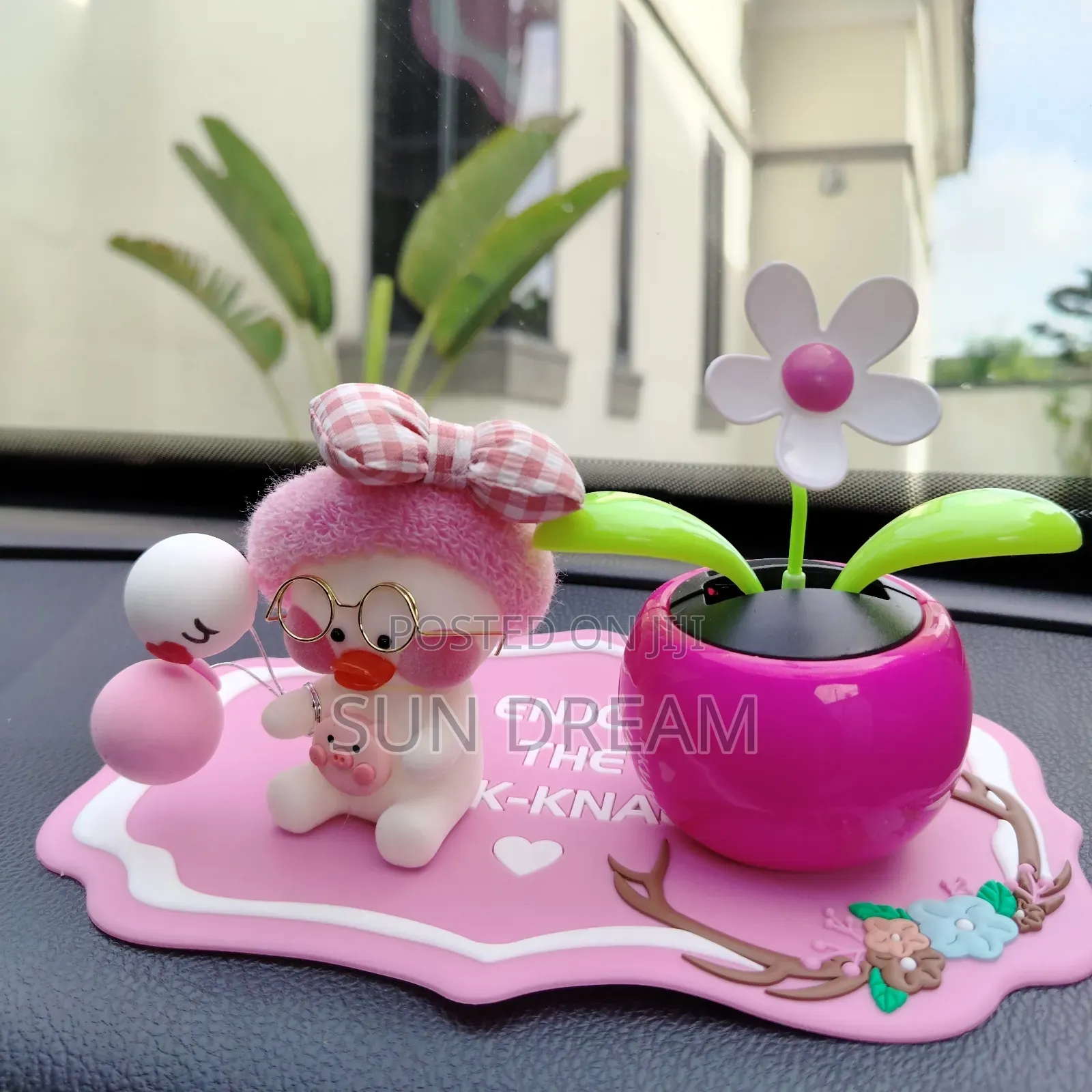 Lady Car Ornaments Pink Car Decoration Moving Flowers Home Decration