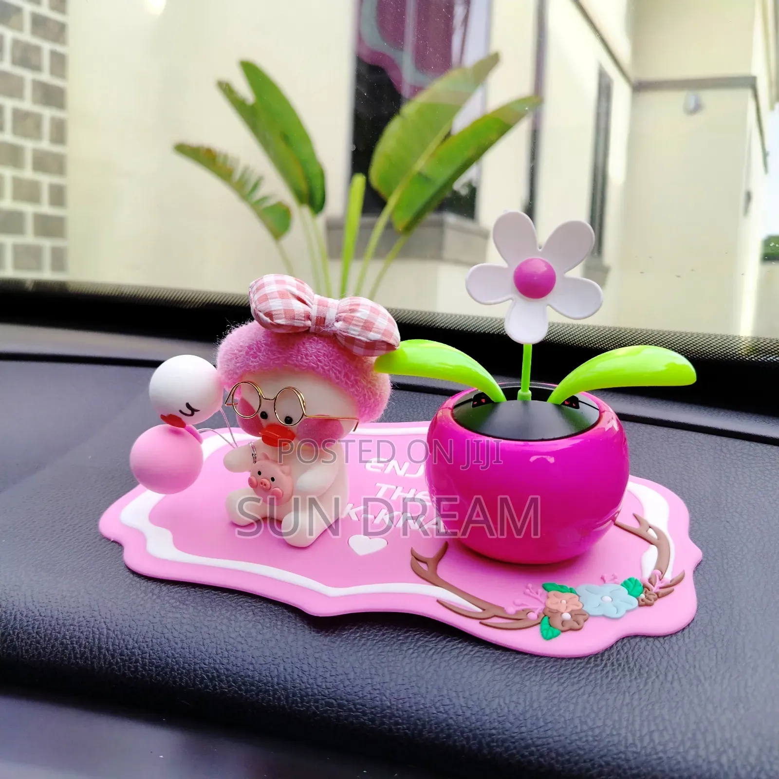 Lady Car Ornaments Pink Car Decoration Moving Flowers Home Decration