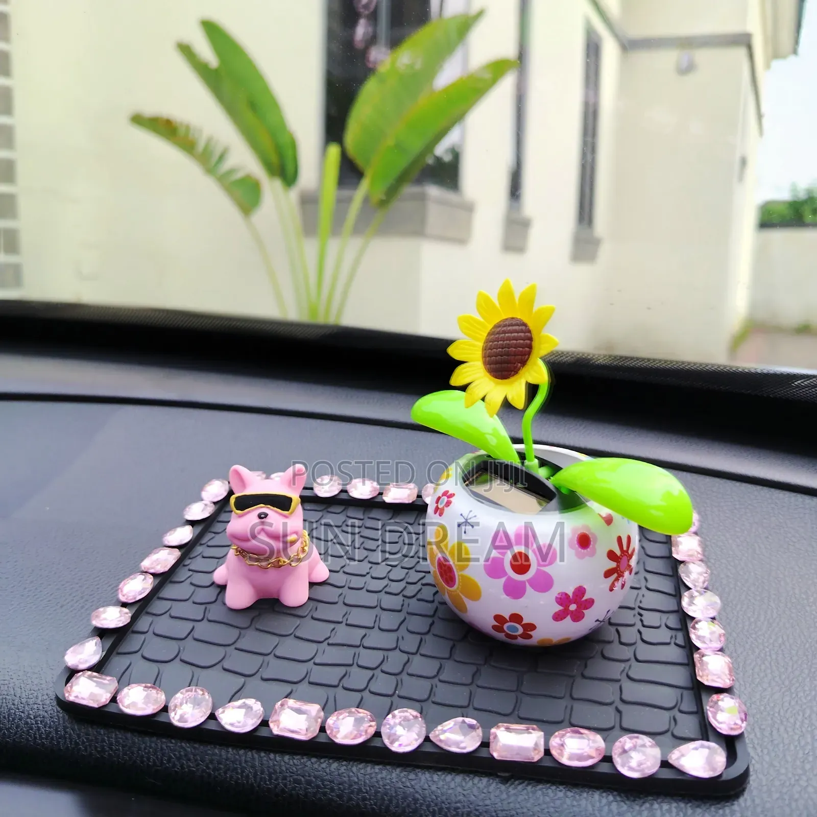 Car Decoration Solar Moving Flowers Pot Women Gift