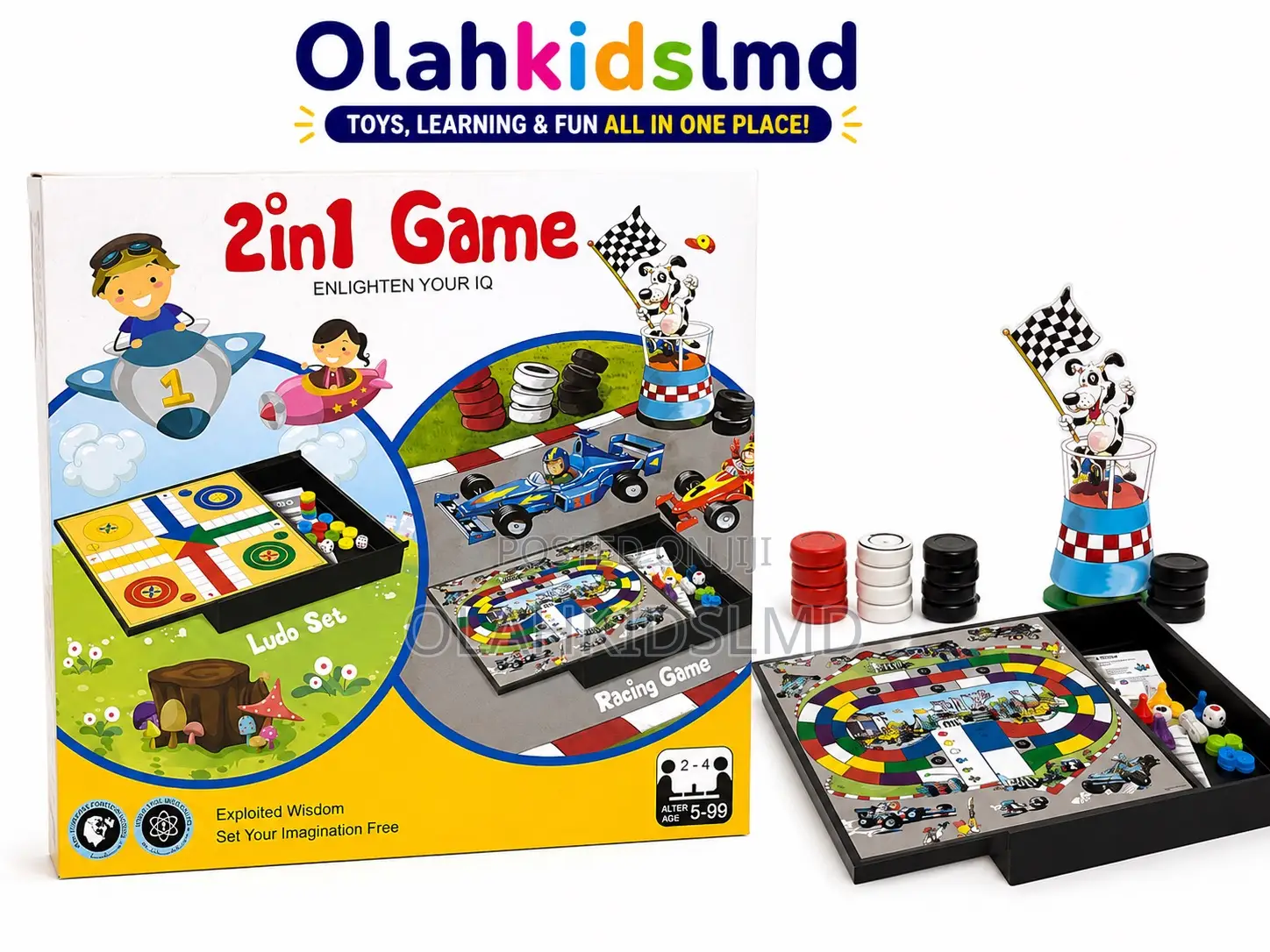 2-in-1 Ludo Racing Board Game for Kids and Family (2–4 Players)