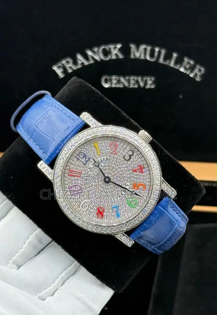 Franck Muller Quality Luxury Men Genuine Leather Iced Face Wristwatch