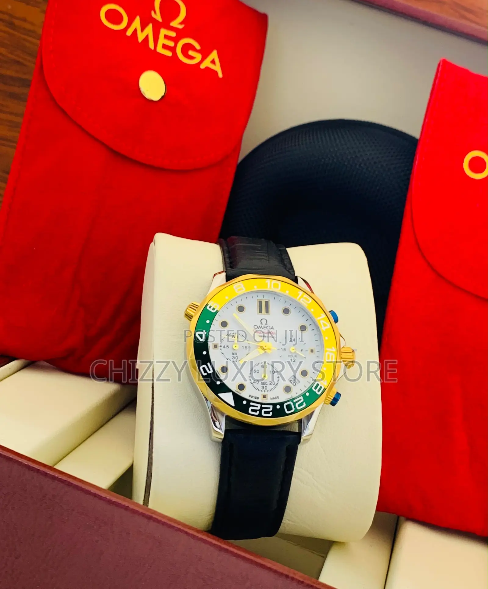 Omega Quality Men Genuine Leather Wristwatch