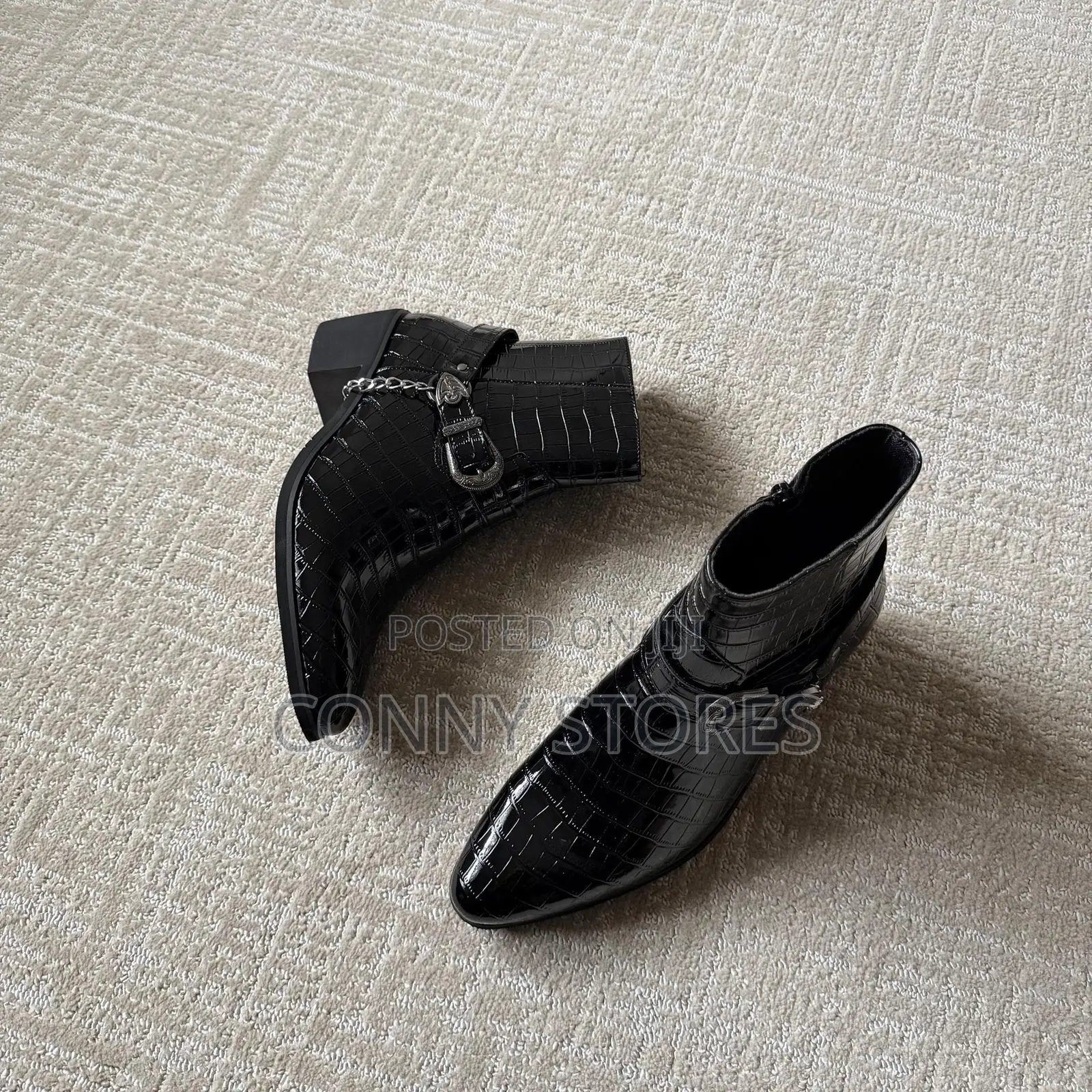The Crocodile Python Heeled Ankle Boot in Black