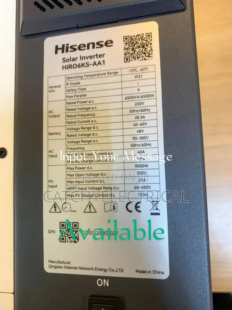 Hisense Solar Inverter 6.5kva, 48v