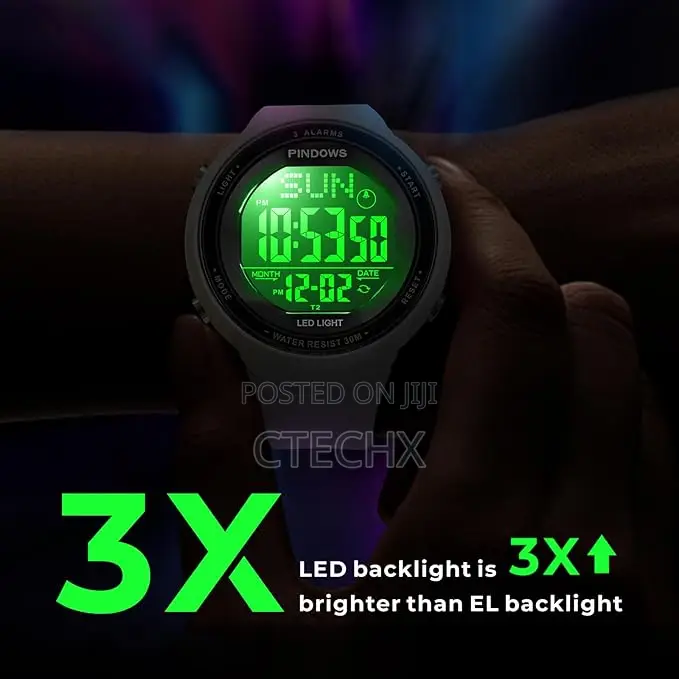 Pindows Digital Sports Watch, 30m Waterproof Led Backlight Wristwatch