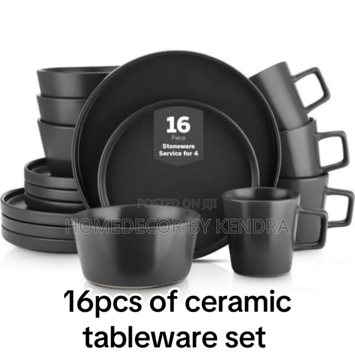 Black 16-Piece Ceramic Tableware Set, Luxurious Style