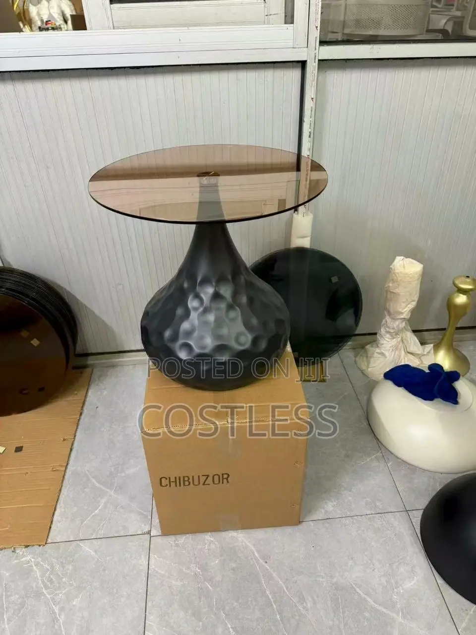 Modern Accent Side Table Featuring a Round, Tinted Brown Glass Top