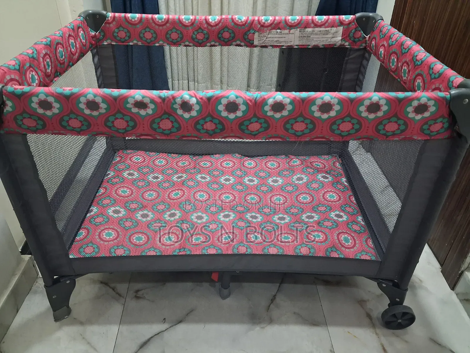 Floral Design Baby Cot Pink and Grey 0 to 36months