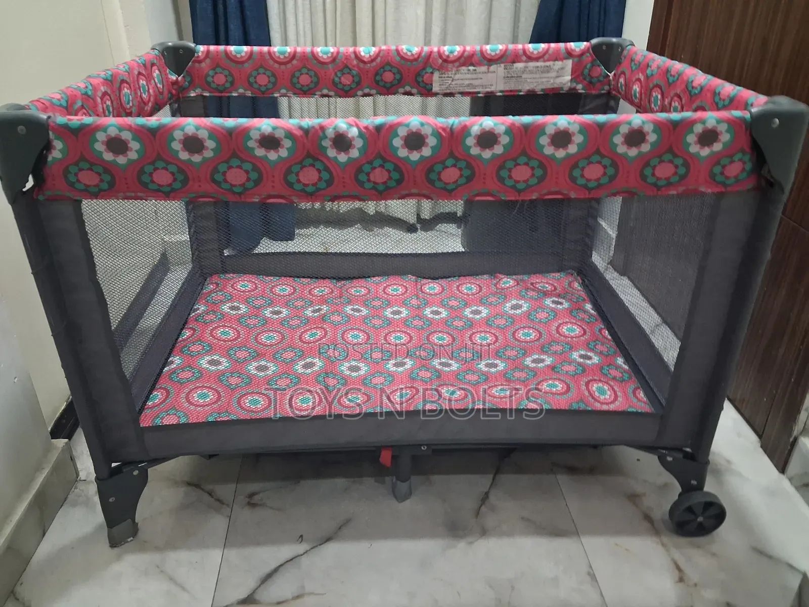 Floral Design Baby Cot Pink and Grey 0 to 36months