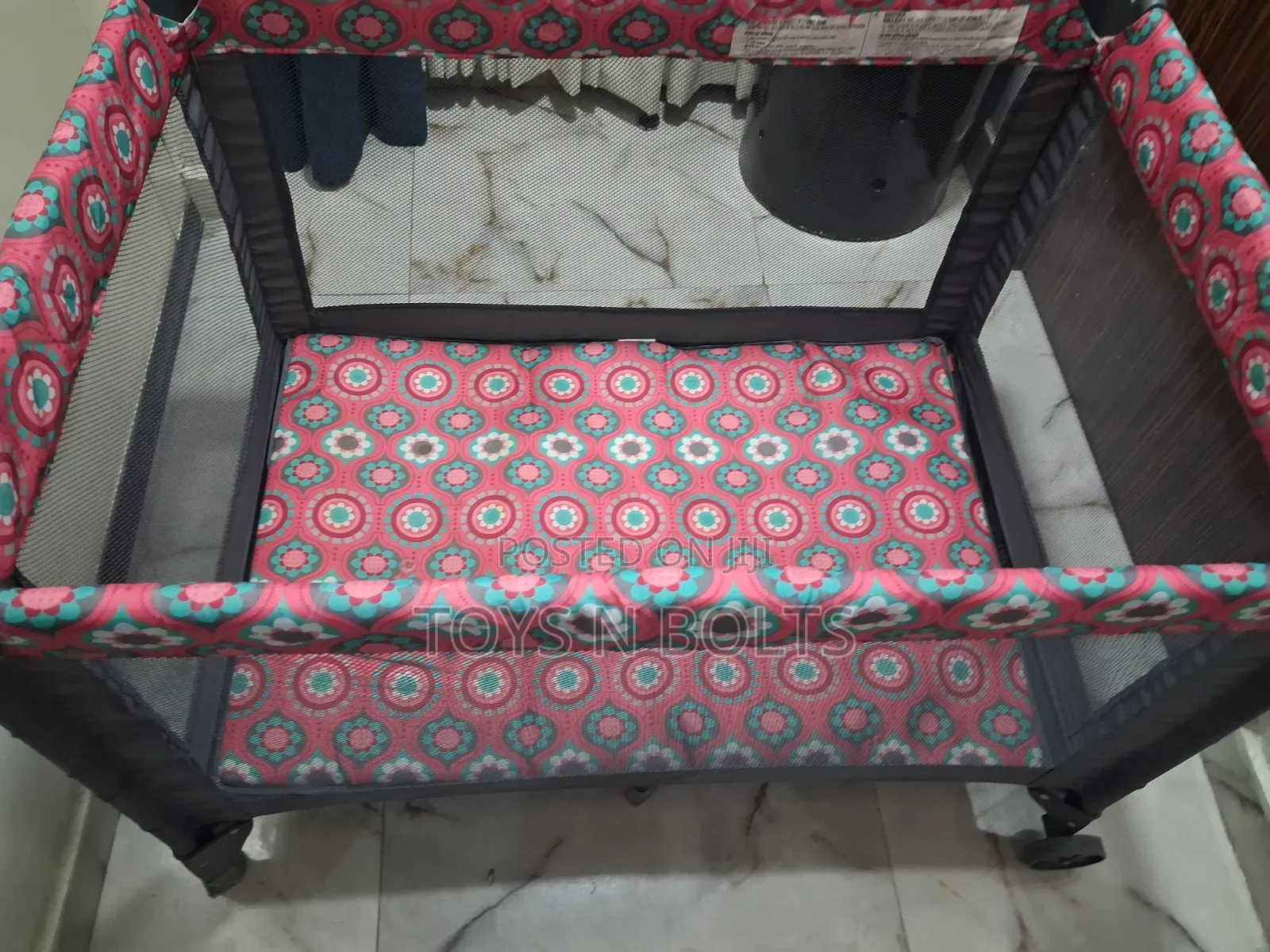 Floral Design Baby Cot Pink and Grey 0 to 36months