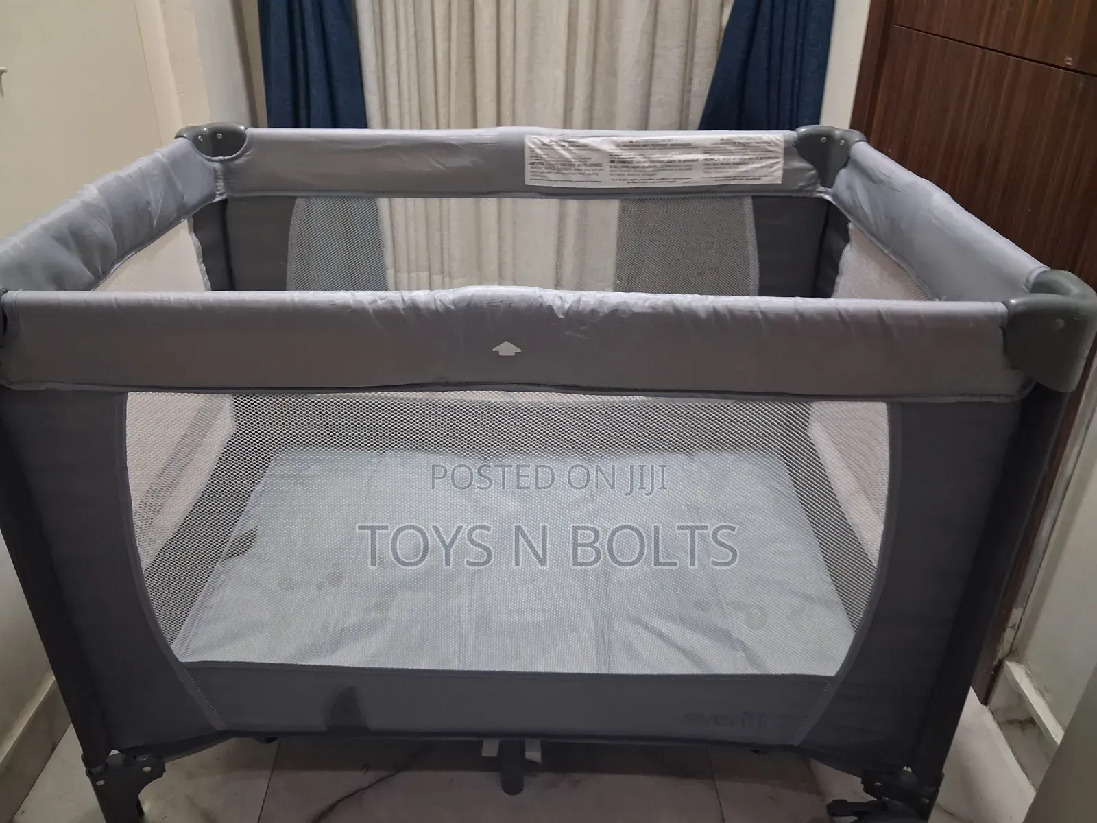 Baby Cot Play Pen Plain Grey for Newborn to Toddler