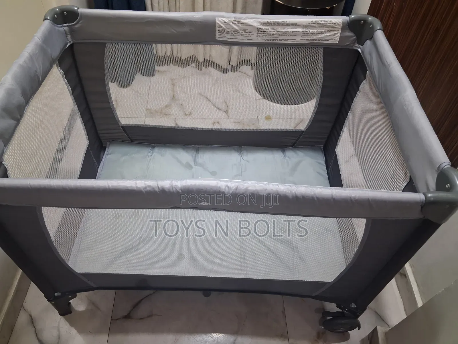 Baby Cot Play Pen Plain Grey for Newborn to Toddler