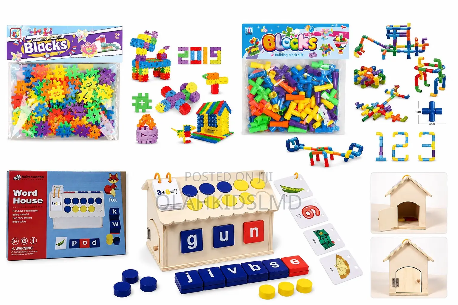 Kids Building Blocks Wooden Word House Learning Set Bundle