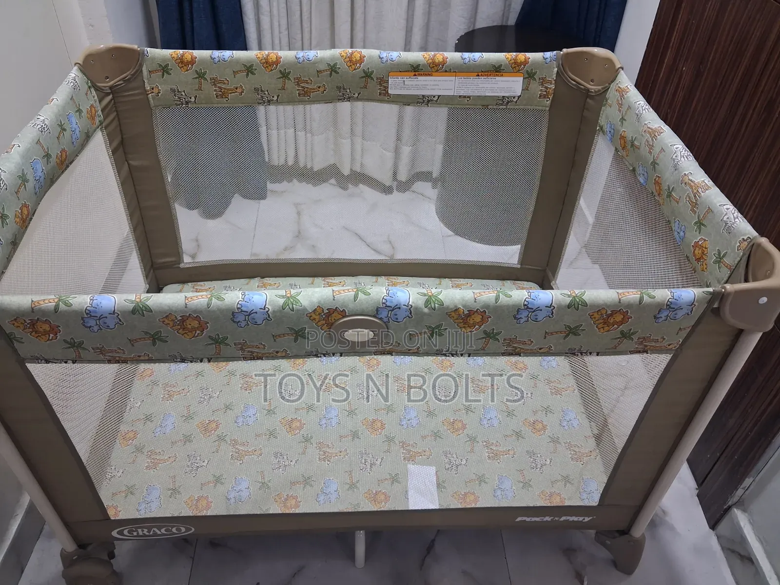 Baby Cot Play Pen Green Background With Design