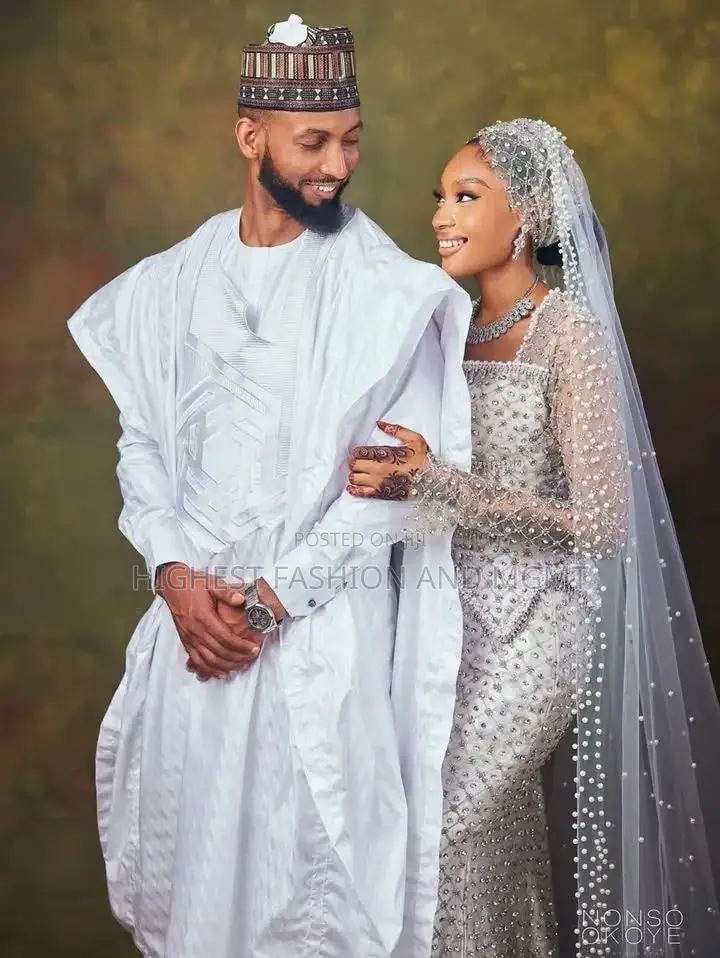 Luxury Silver Crystal-Encrusted Mermaid Gown With Pearl Cathedral Veil