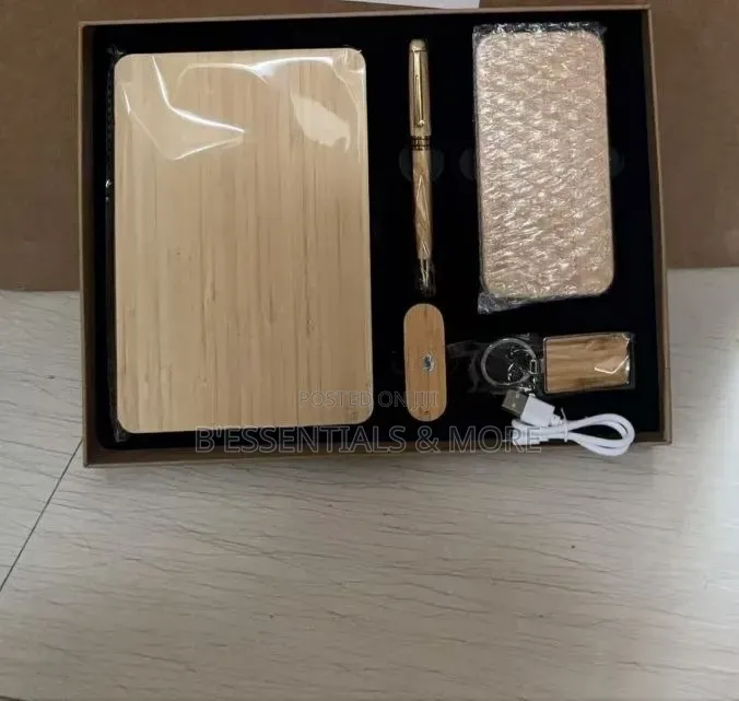 5 in 1 Bamboo Corporate Gift Set With Power Bank Flash Drive