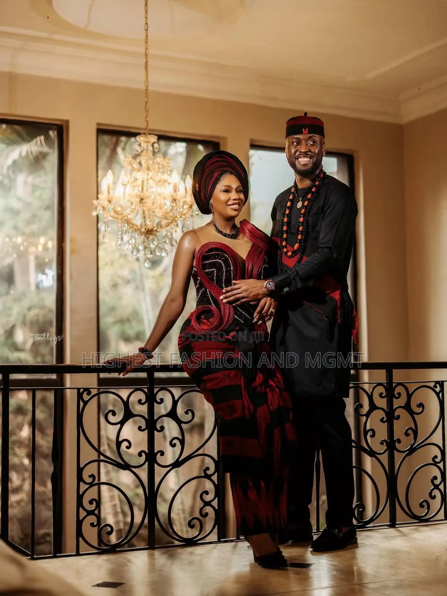 Elite Deep Maroon Encrusted Illusion Sweetheart Aso Oke Wrapper Gown