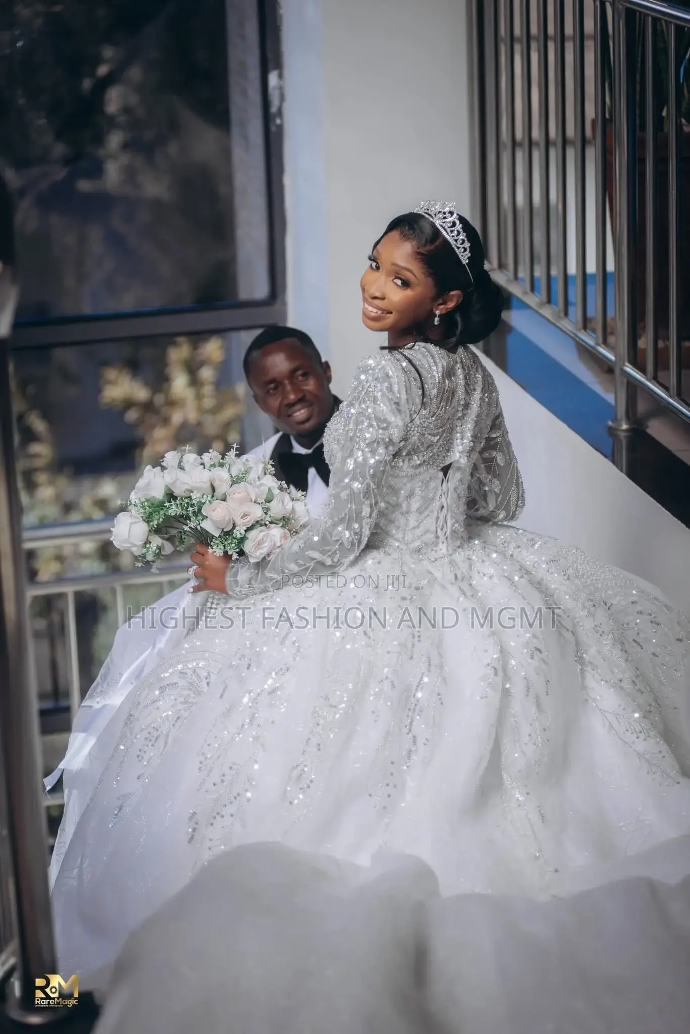 Luxury Heavily Sequined Princess Ball Gown and Long Embellished Sleeve