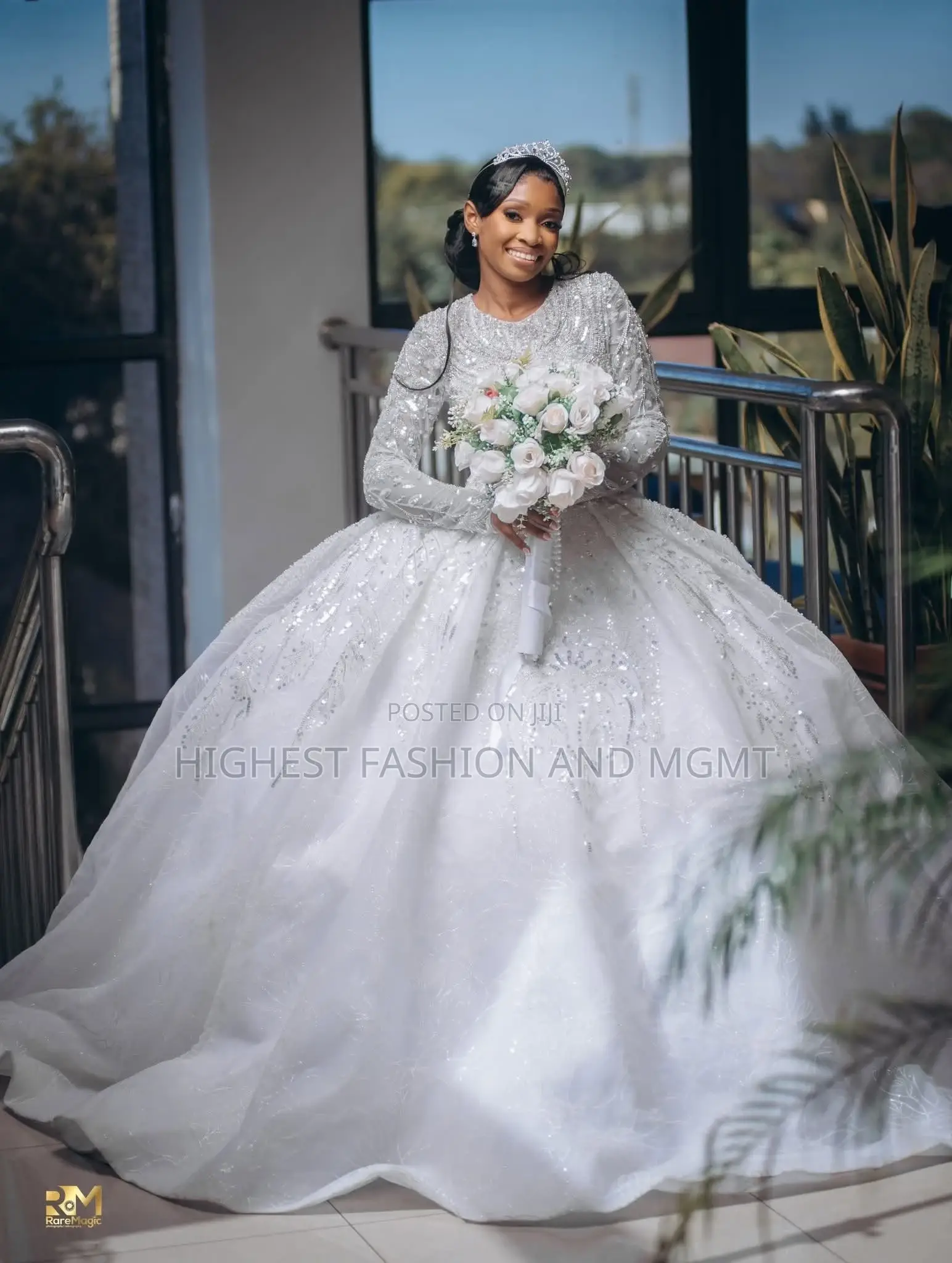 Luxury Heavily Sequined Princess Ball Gown and Long Embellished Sleeve