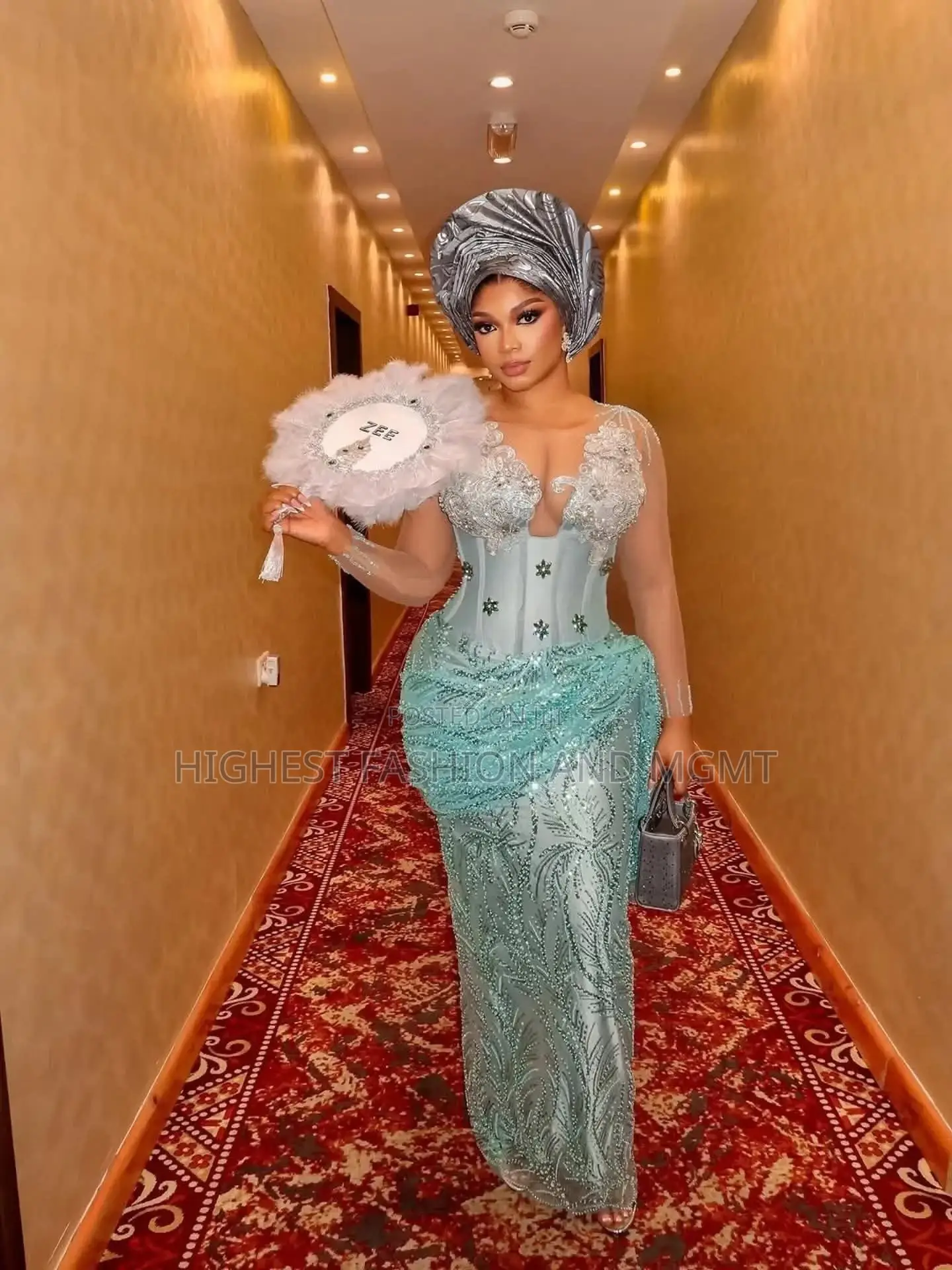 Elite Snatched Boned-Corset Aso Ebi Gown With Metallic Pleated Gele