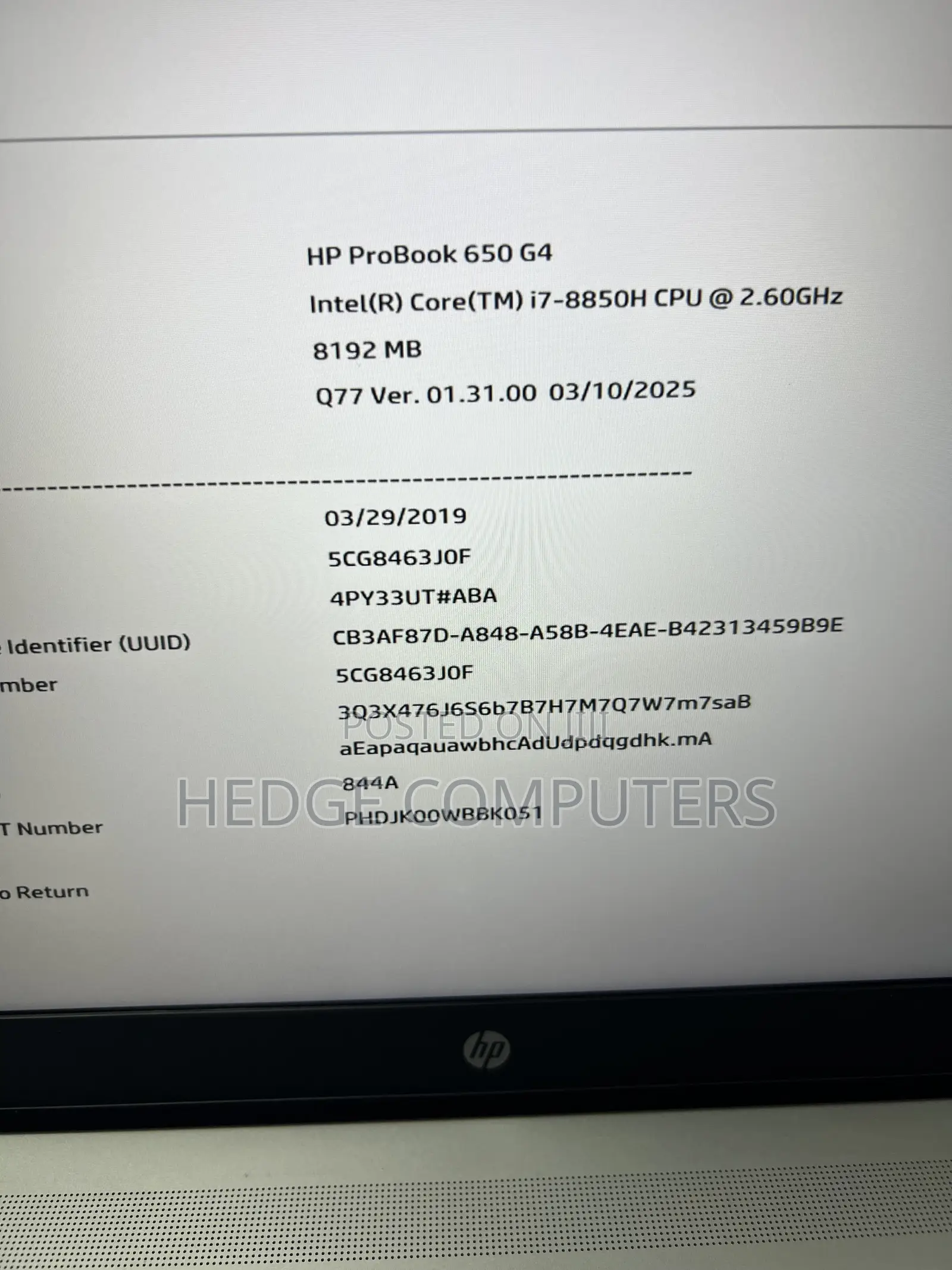 Laptop HP ProBook 650 G4 8GB Intel Core i7 SSD 256GB