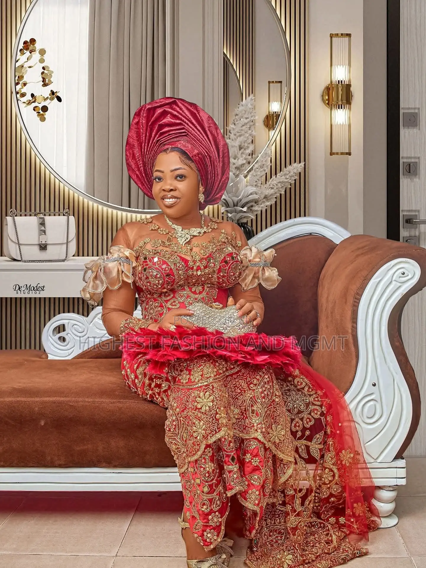 Premium Crimson Red Gold Luxury Heavily Embroidered Owambe Dress