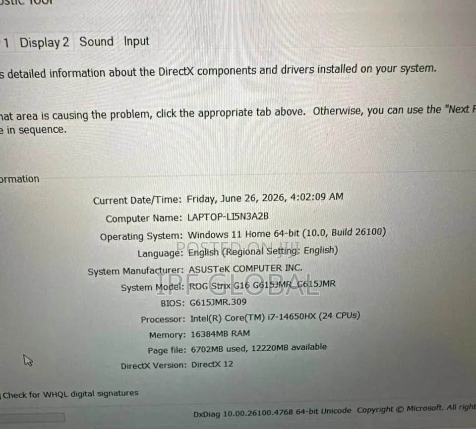Laptop Asus ROG Strix G16 G614 16GB Intel Core i7 SSD 1T