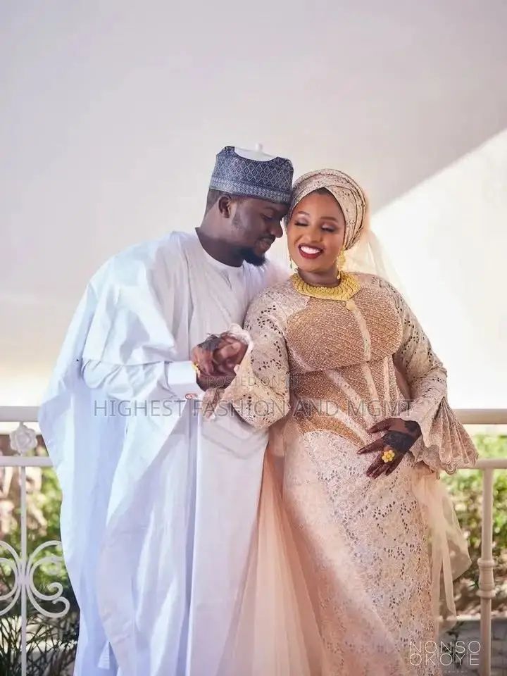 Luxury Arewa Bridal Lace Corset Dress Long Veil
