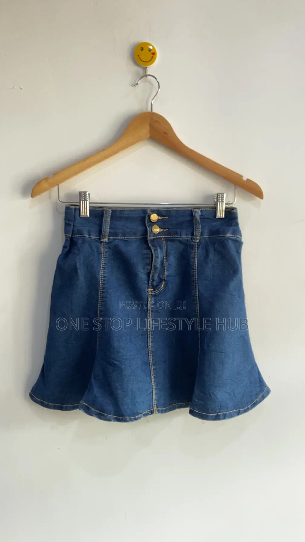 Ladies High-Waisted Flared Denim Mini Skirt - Blue