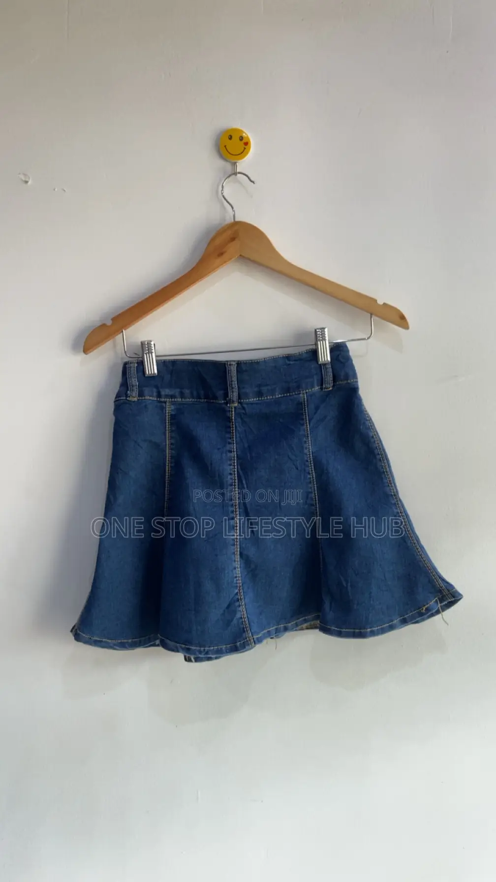 Ladies High-Waisted Flared Denim Mini Skirt - Blue